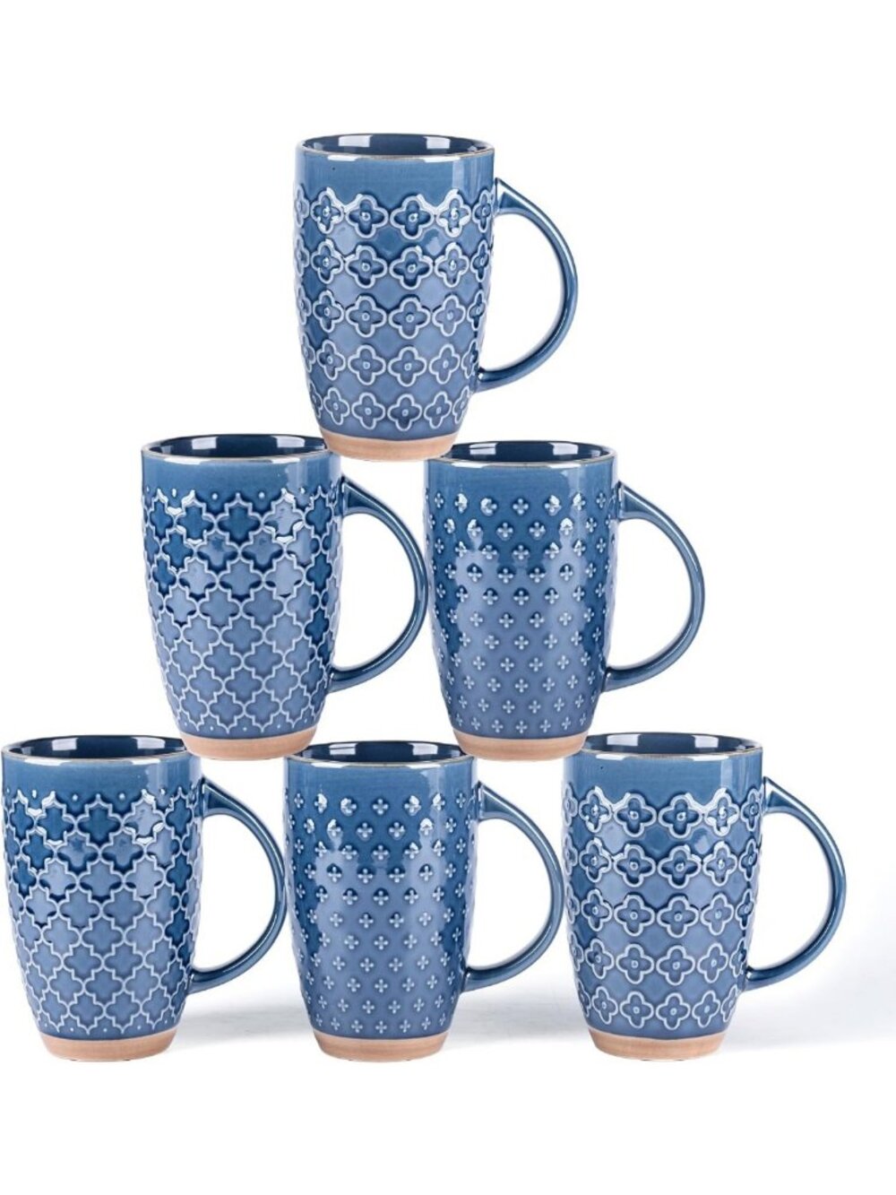 Set of 6 Large 20 oz Tall Blue Ceramic Coffee Mugs - Perfect for Home & Office